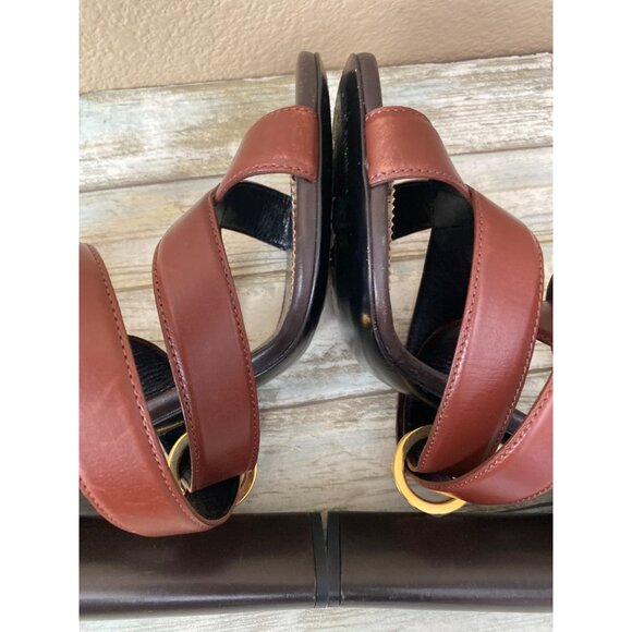 Tom Ford Brown Leather Strappy Block Heel Sandals Sz 39 Made in Italy - Picture 8 of 16
